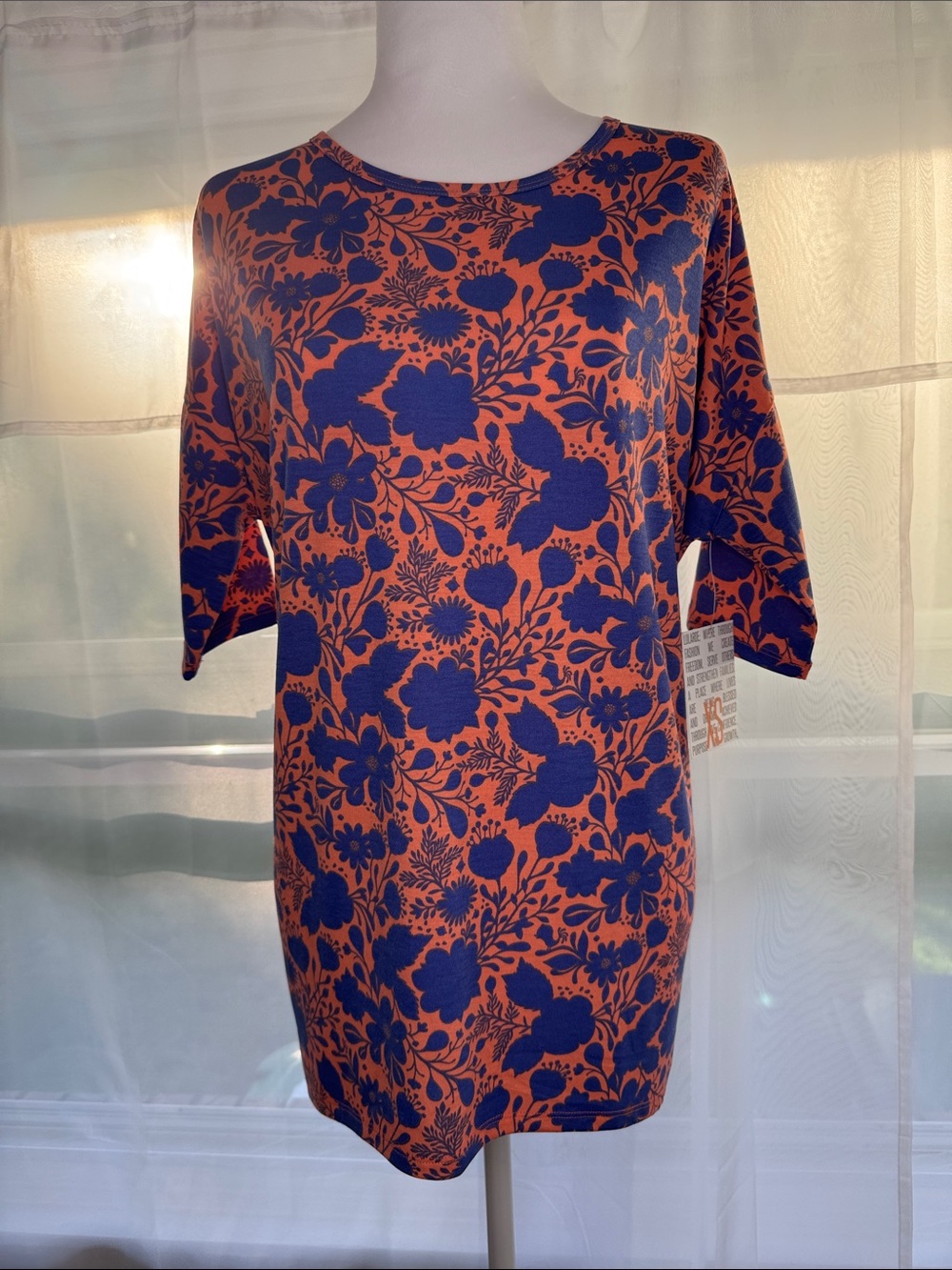 LuLaRoe Irma Floral Tunic in Coral & Indigo